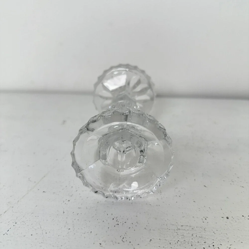 Candlestick Holders Clear Crystal Glass Set of 2‎ Elegant Faceted Design